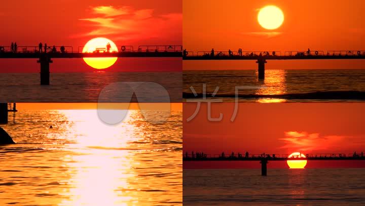 唯美夕阳黄昏日落海港码头