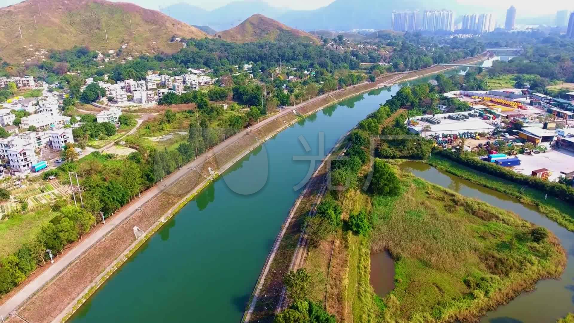 香港 深圳 分界河 梧桐河 房屋 河流 建筑 树林 航拍