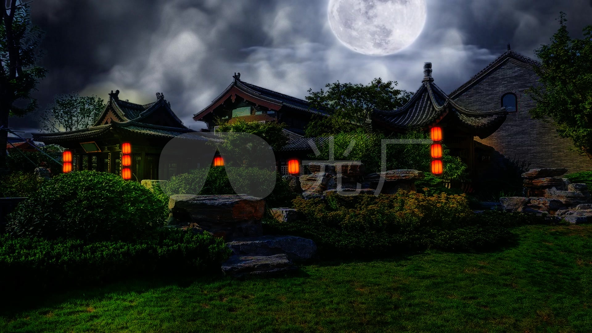 大户人家夜晚后花园