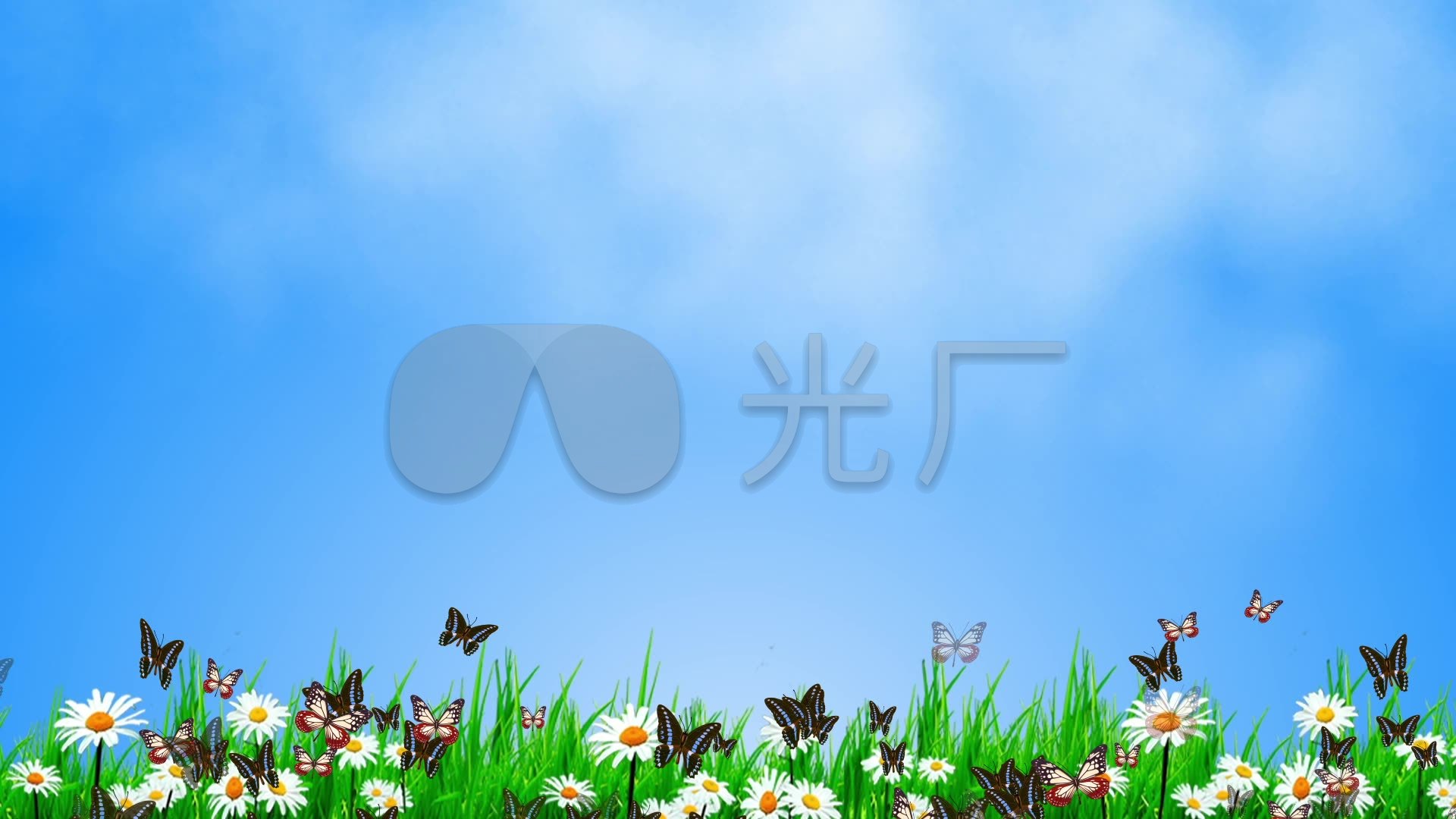 六一儿童节蓝天白云草地蝴蝶飞舞背景视频_1920x1080