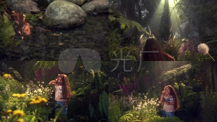 唯美雨林中的小女孩和蝴蝶