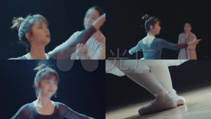 年轻女孩努力练习芭蕾舞
