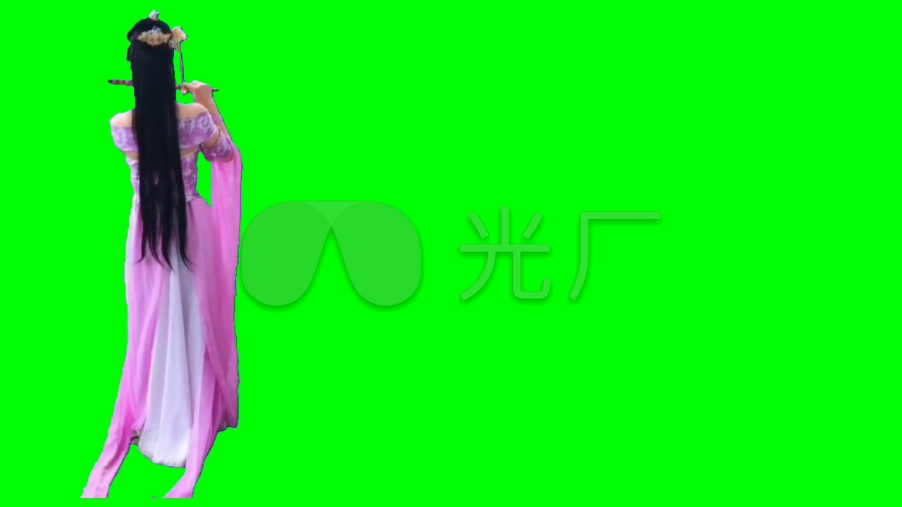 视频槐树吹笛视频绿屏抠像美女_1280X720_高古装素材洋图片