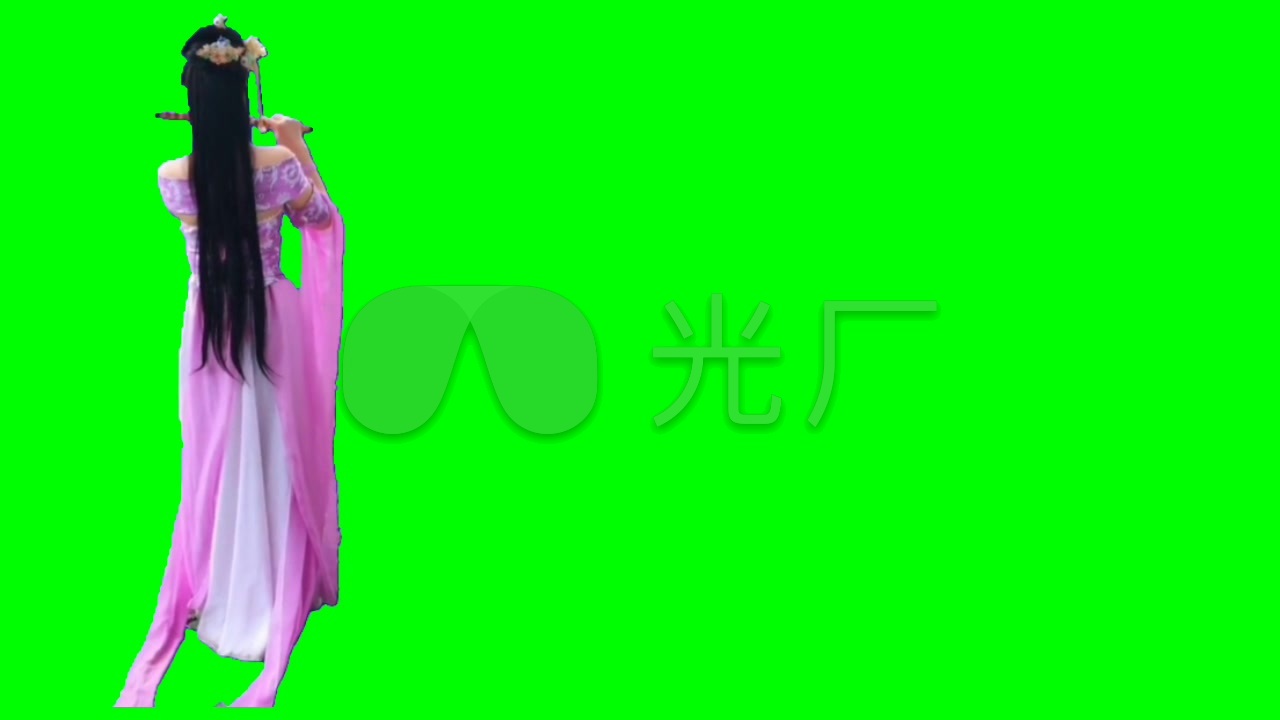 古装美女吹笛视频绿屏抠像素材_1280x720_高清视频(:)