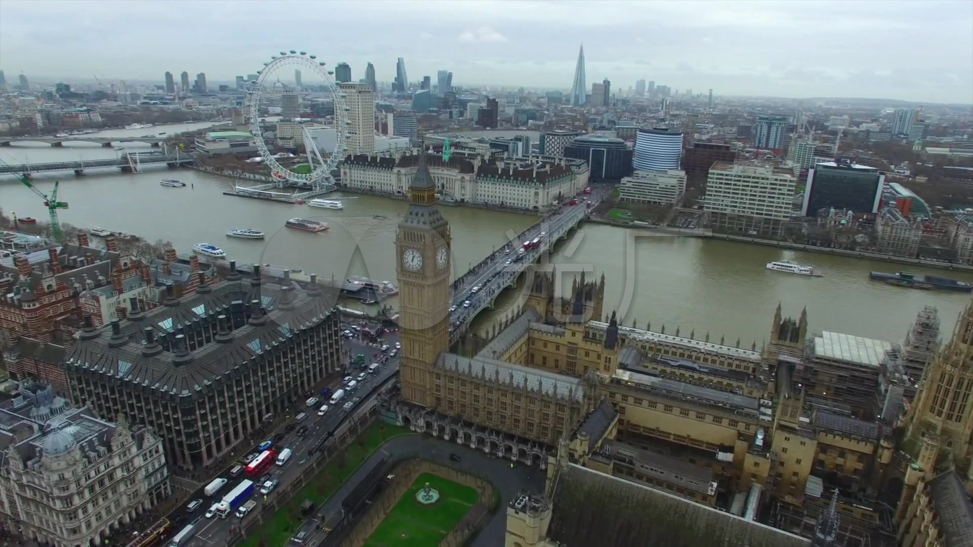 英国伦敦航拍城市建筑景观河流公园_1920x1080_高清