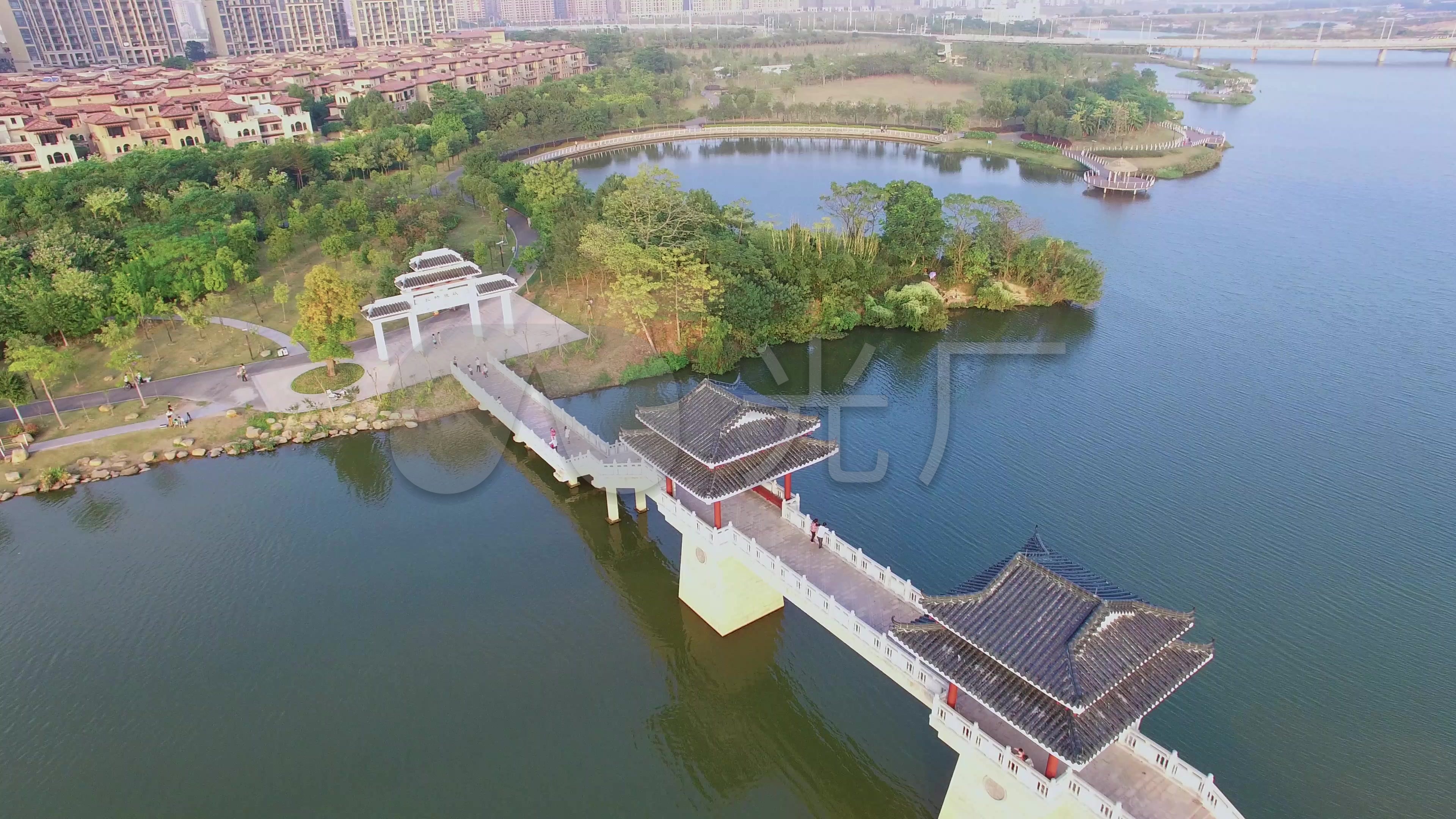 4k广东省惠州金山湖公园日落黄昏住宅航拍_3840x2160