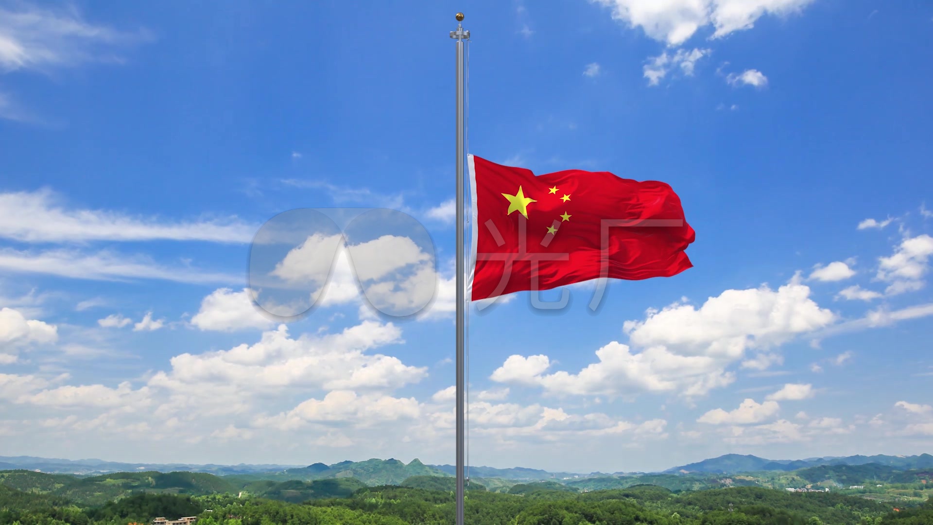 蓝天白云下升旗仪式_1920x1080_高清视频素材下载(:)