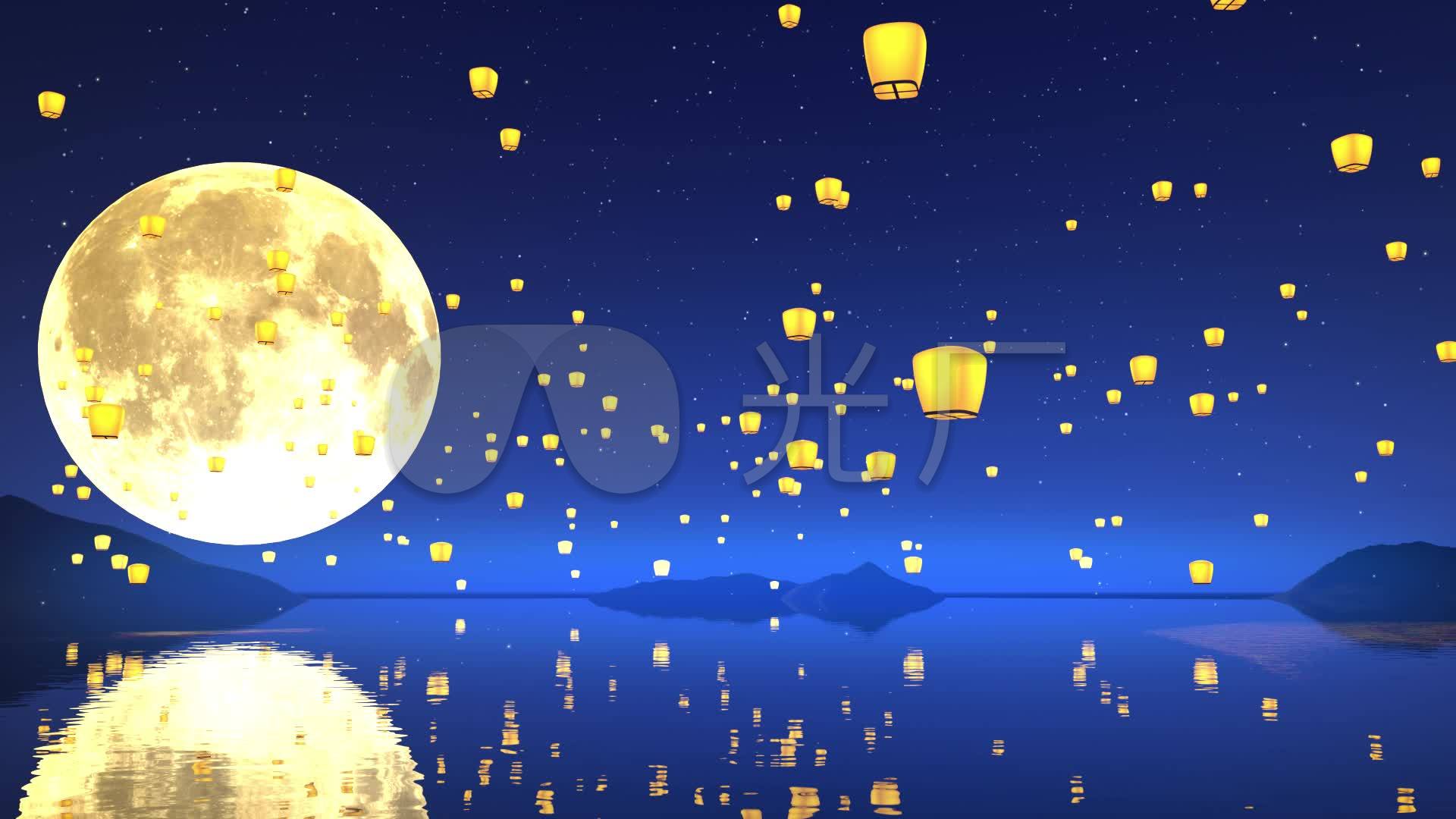 唯美中国风月色孔明灯