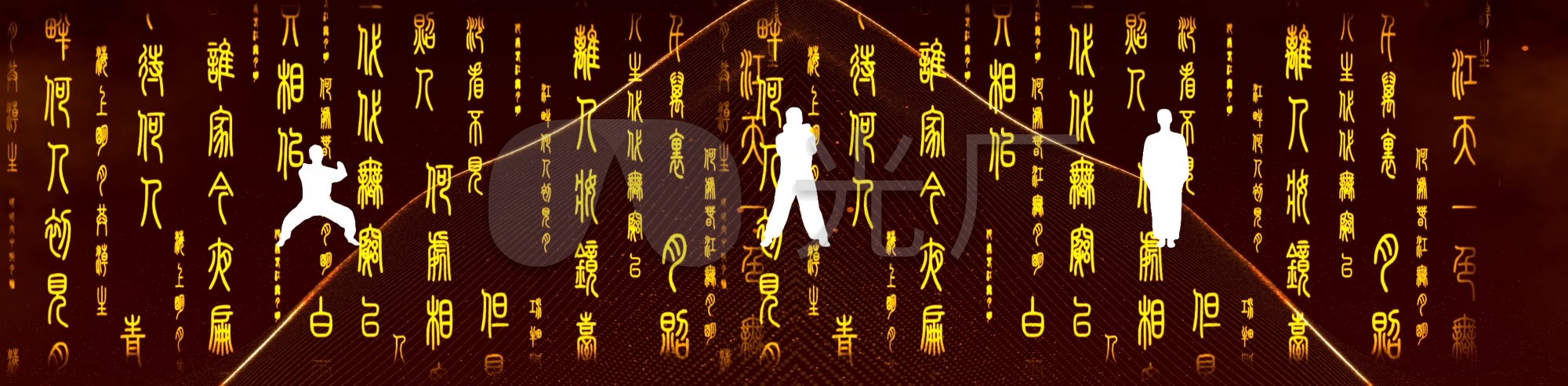 古文字剪影人物打太极拳_2000x492_高清视频素材下载