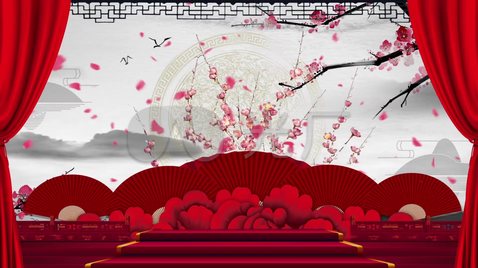 戏曲舞台扇子梅花戏台梅花复古徽京剧黄梅戏_1920x