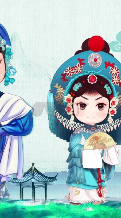 粤剧京剧卡通人物素材视频_400x720_高清视频素材下载