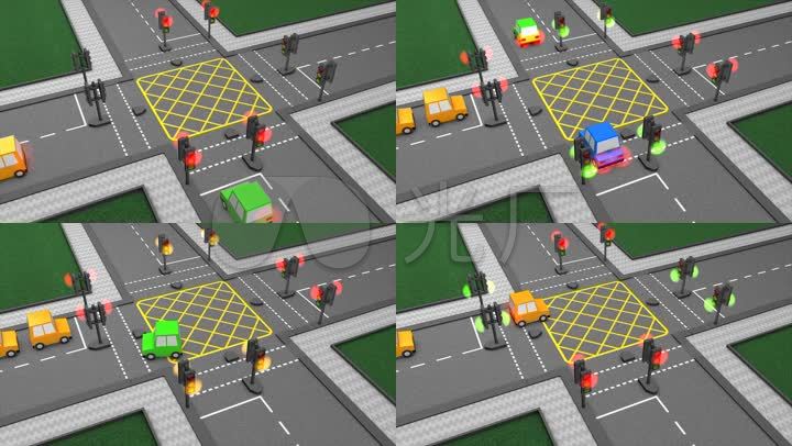 3d十字路口红绿灯交通