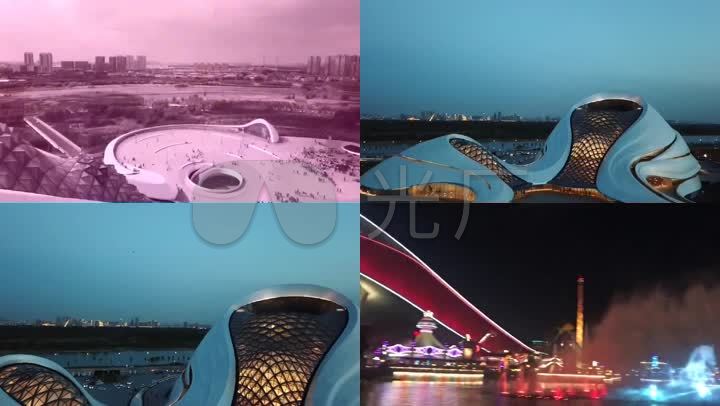 哈尔滨音乐厅与江北万达茂音乐喷泉航拍高清