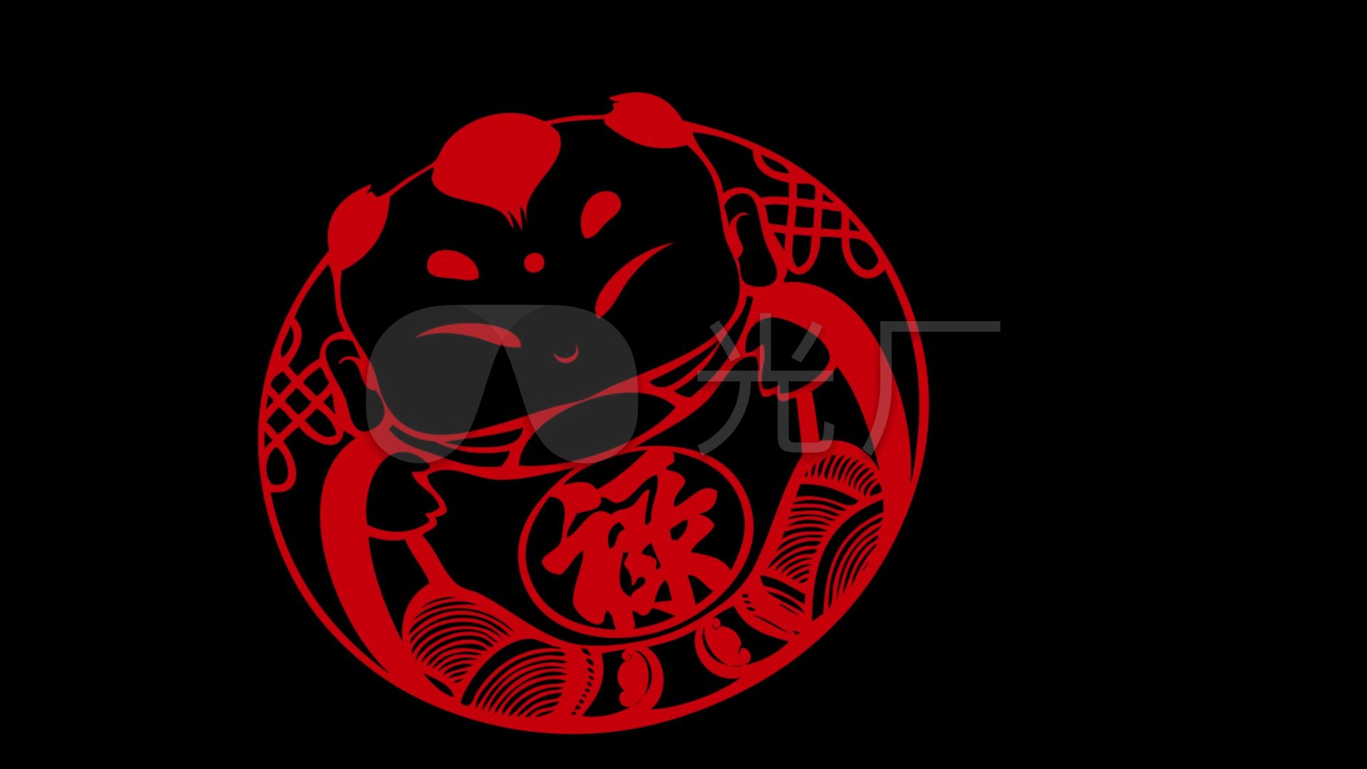 福禄寿喜福娃剪纸元素透明背景带通道