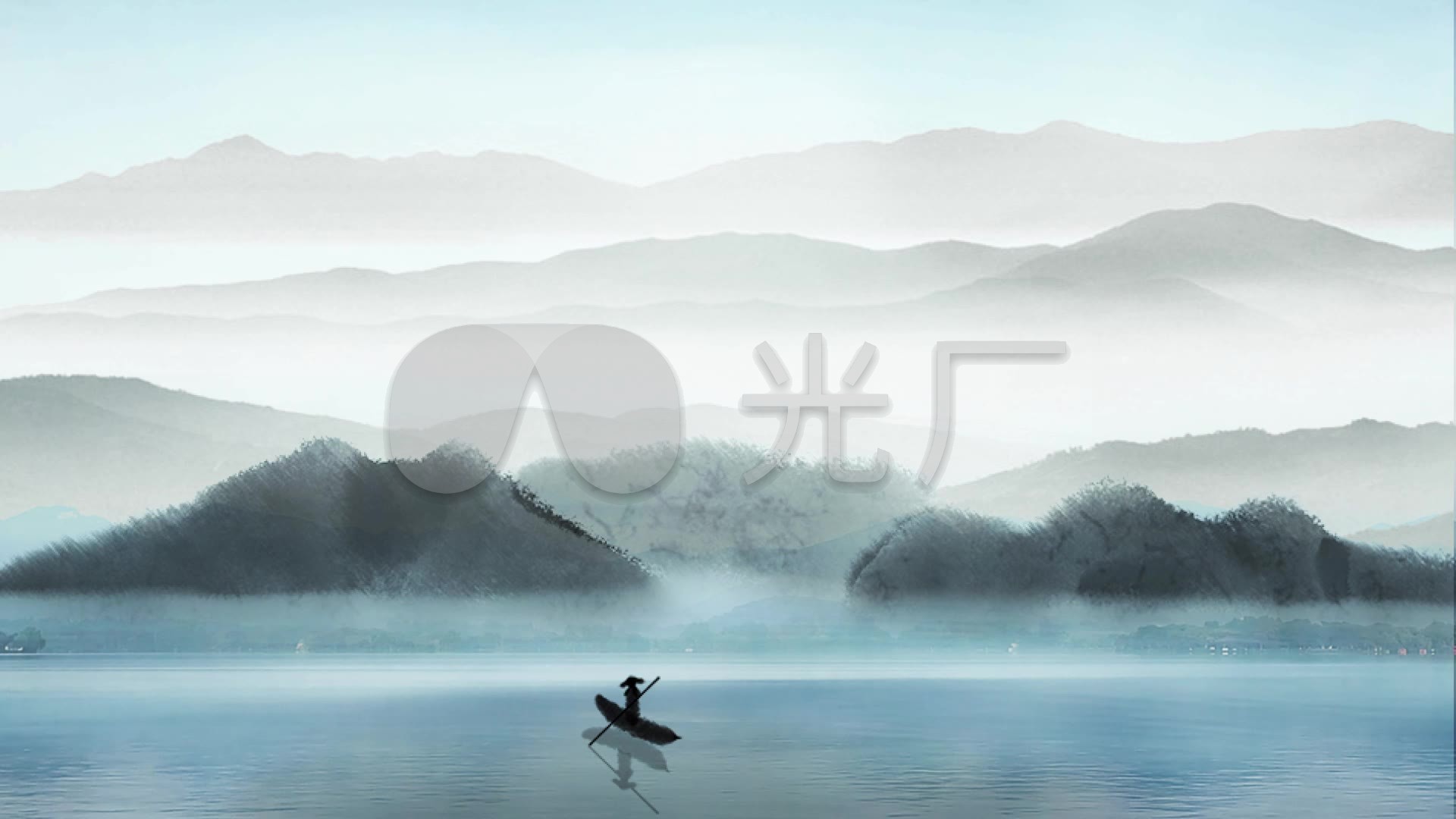 水墨山水渔舟唱晚_1920x1080_高清视频素材下载(编号