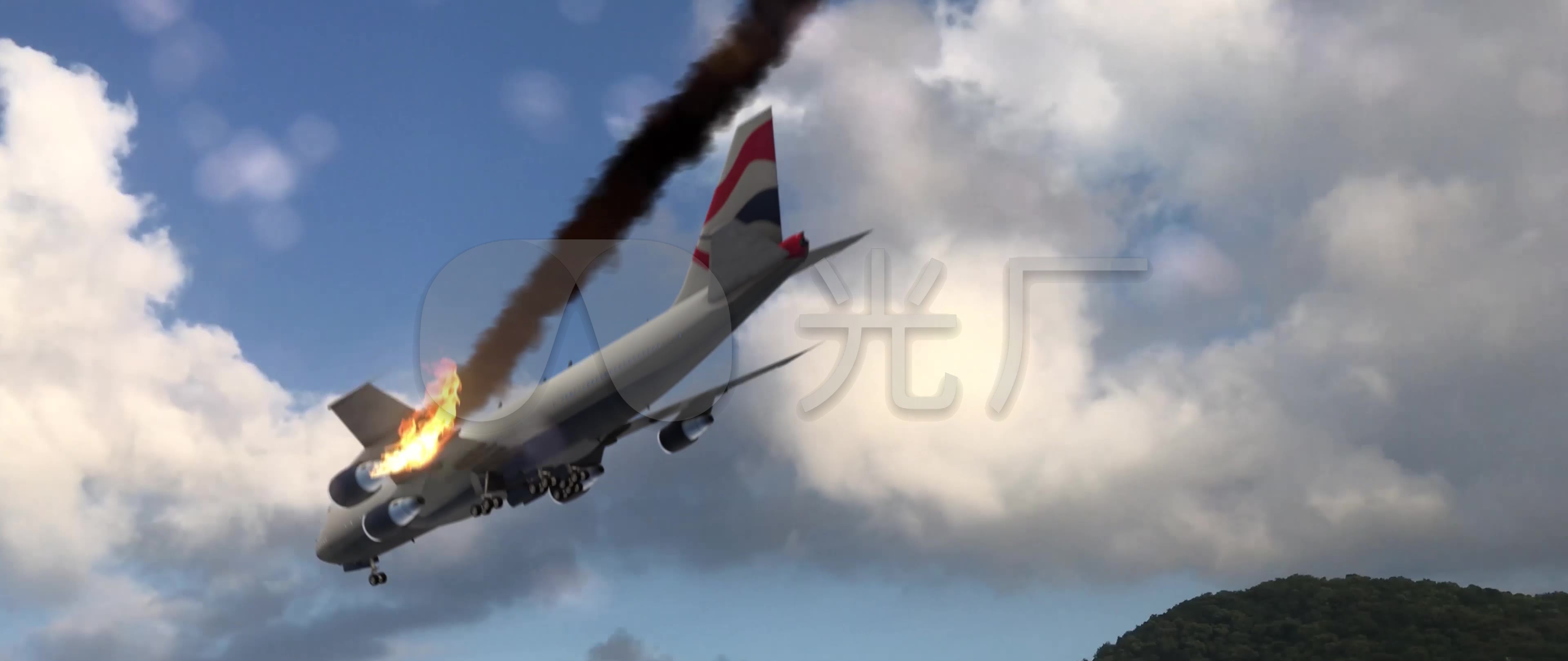 飞机降落爆炸过程视频_3840x1618_高清视频素材下载