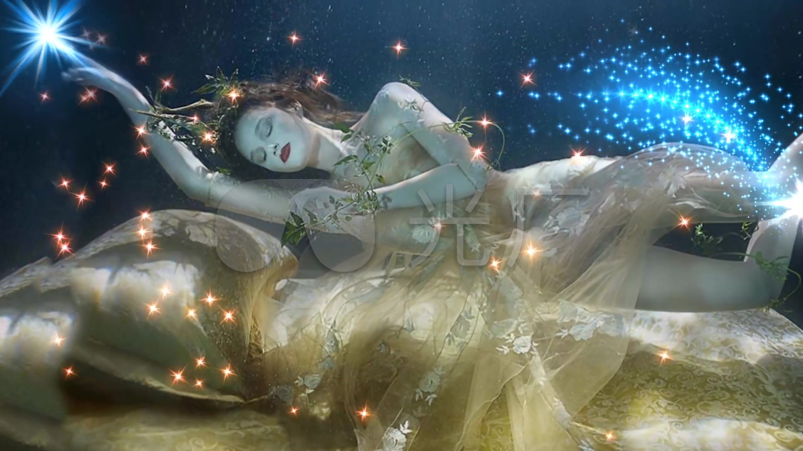 唯美梦幻全息粒子女神睡美人动感舞台背景