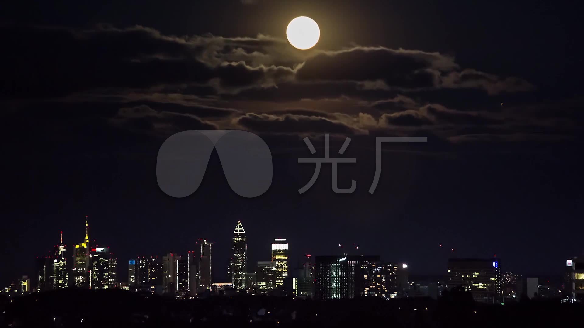 夜晚城市夜空月亮美丽夜景_1920x1080_高清视频素材