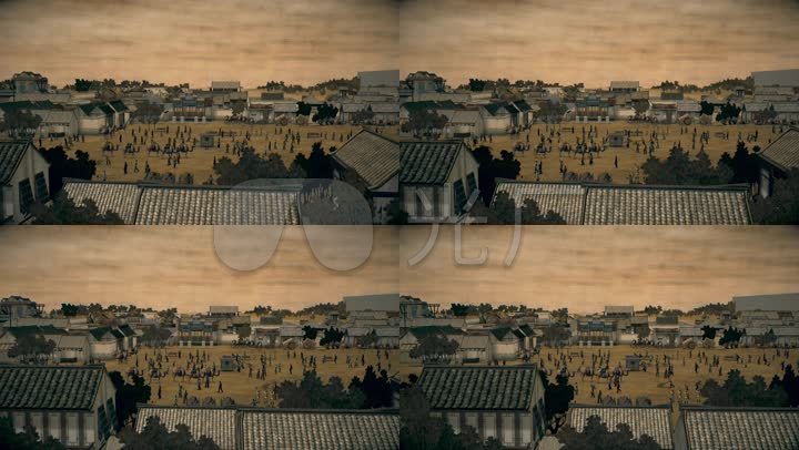 古代集市村庄集镇人群动画