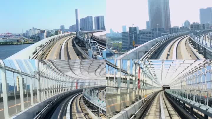城市高架桥轻轨轨道第一视角行驶