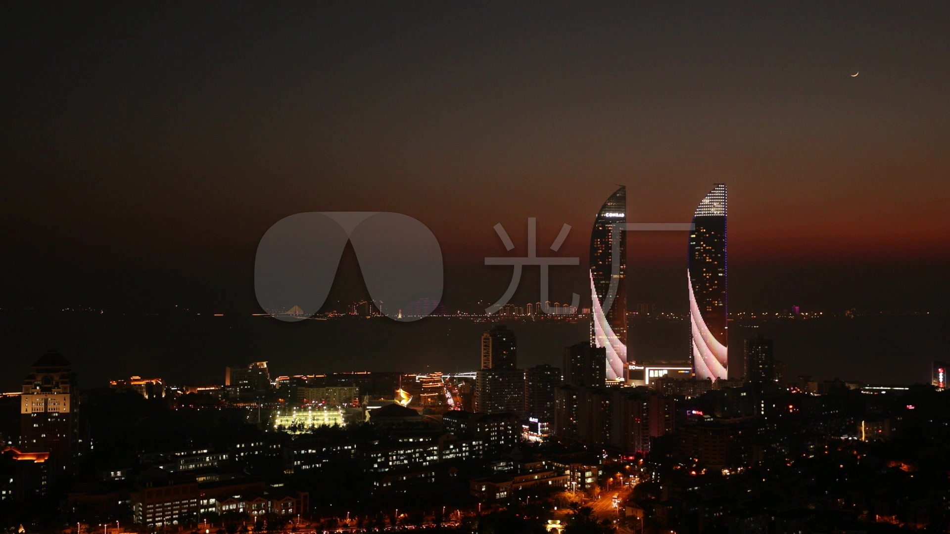 高清实拍厦门城市双子塔夜景_1920x1080_高清视频素材