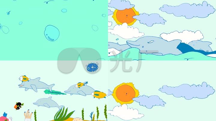 手绘风格卡通大海海豚