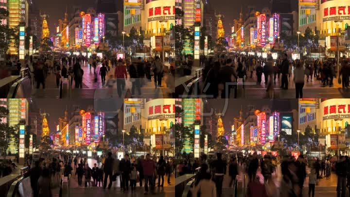 闹市街头人来人往加快实拍素材