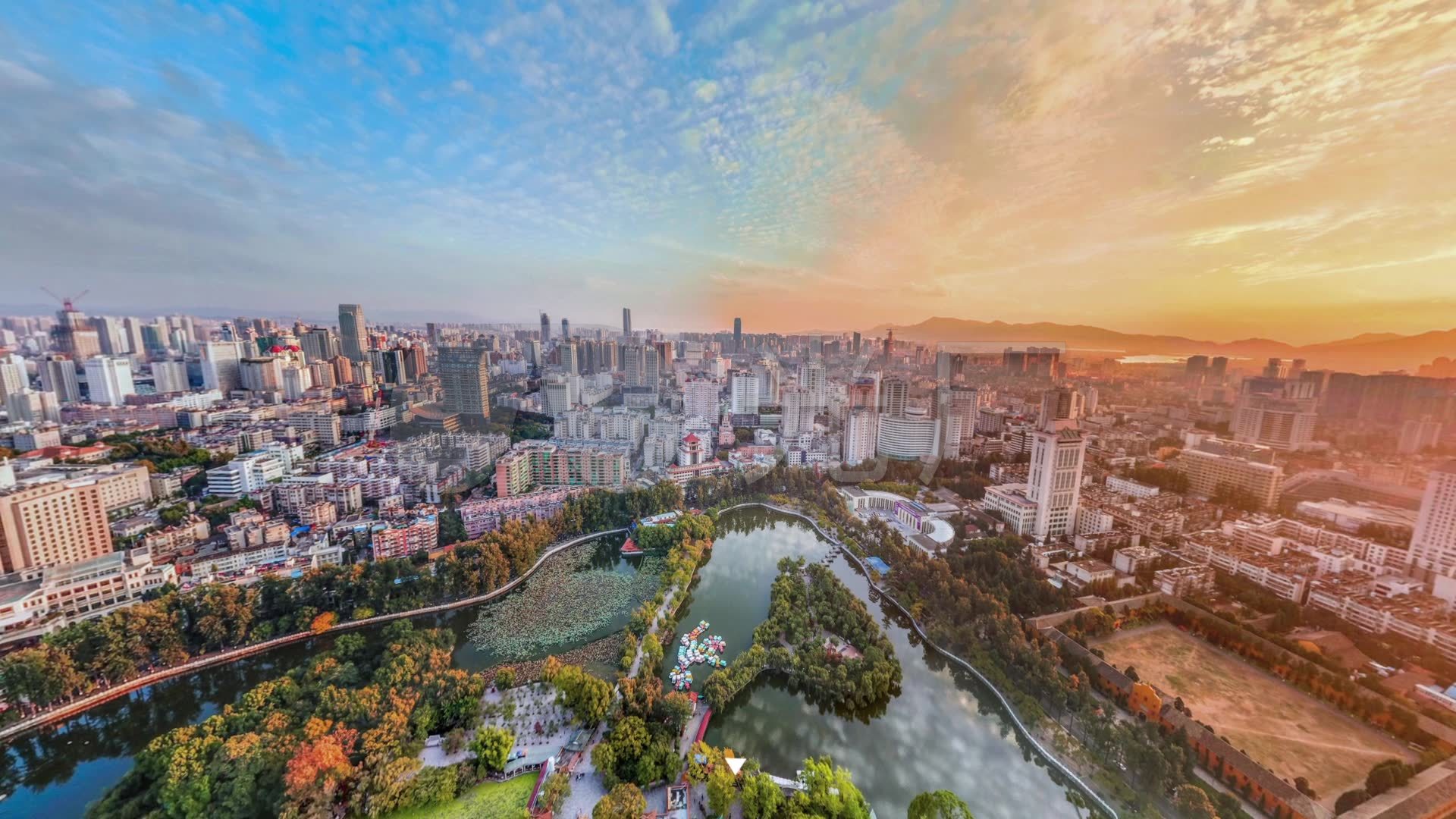 昆明翠湖城市航拍_1920x1080_高清视频素材下载(编号