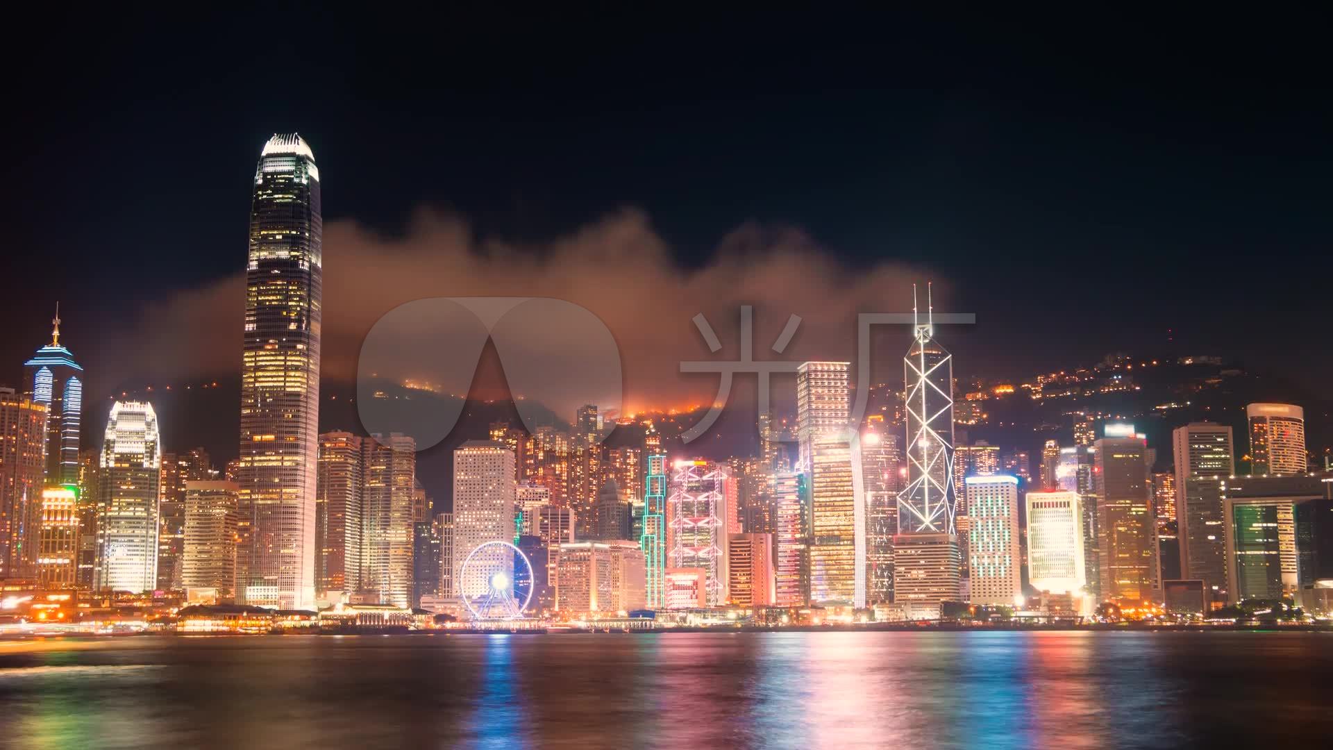 香港维多利亚港夜景城市风光延时摄影素材