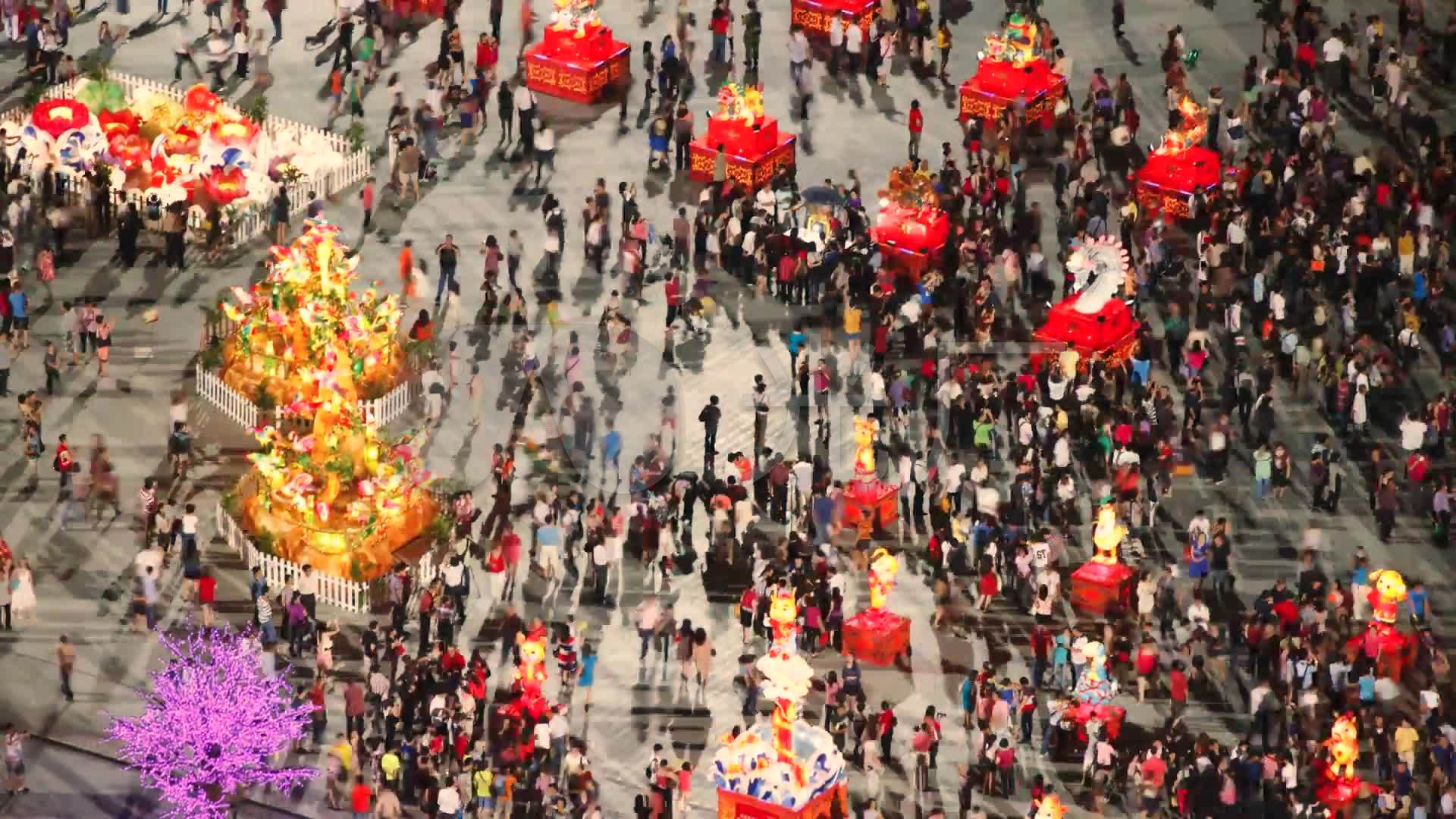 春节庙会灯会聚集人群延时摄影素材