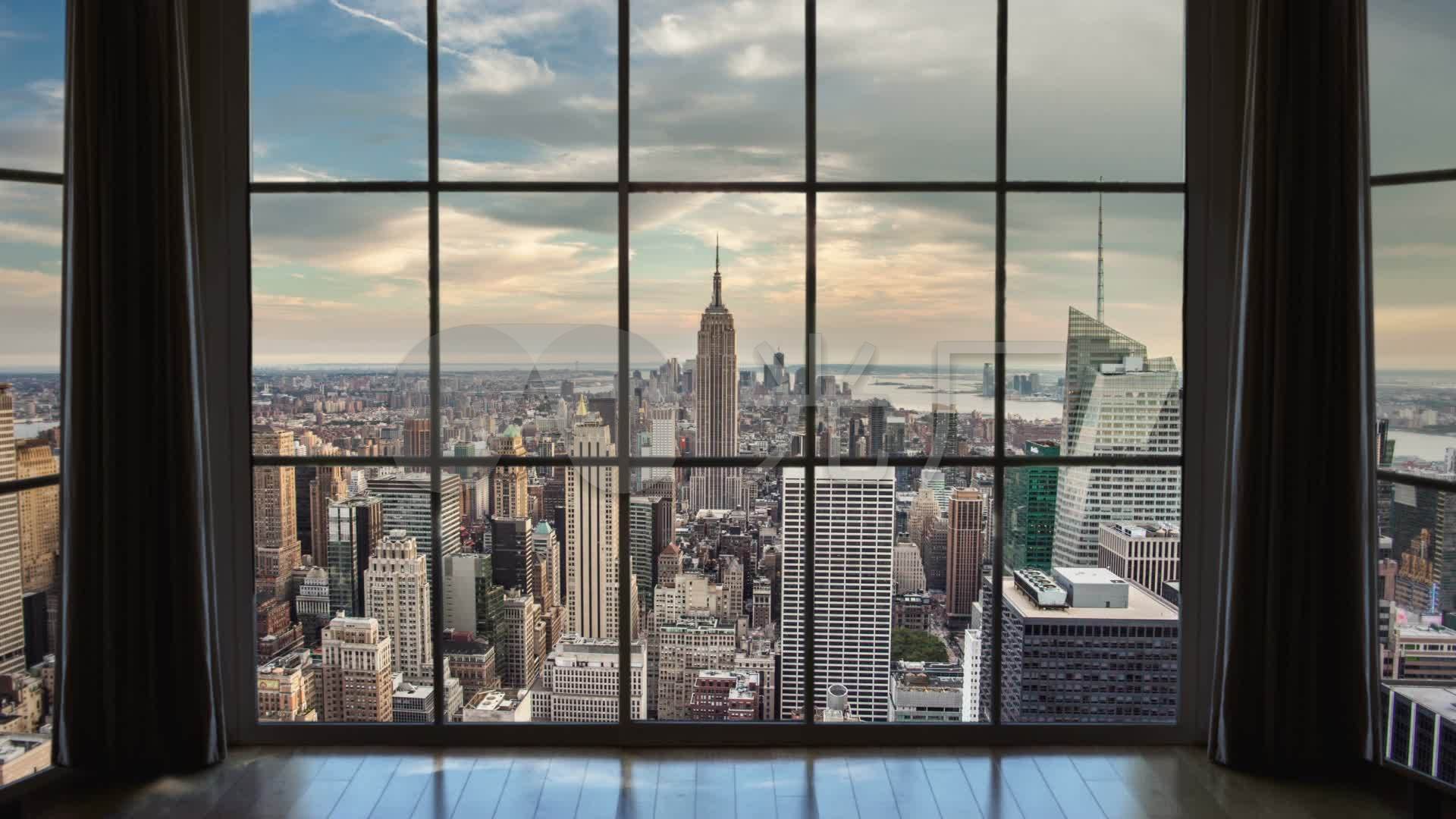 纽约高层窗外城市风景视频_1920x1080_高清视频素材