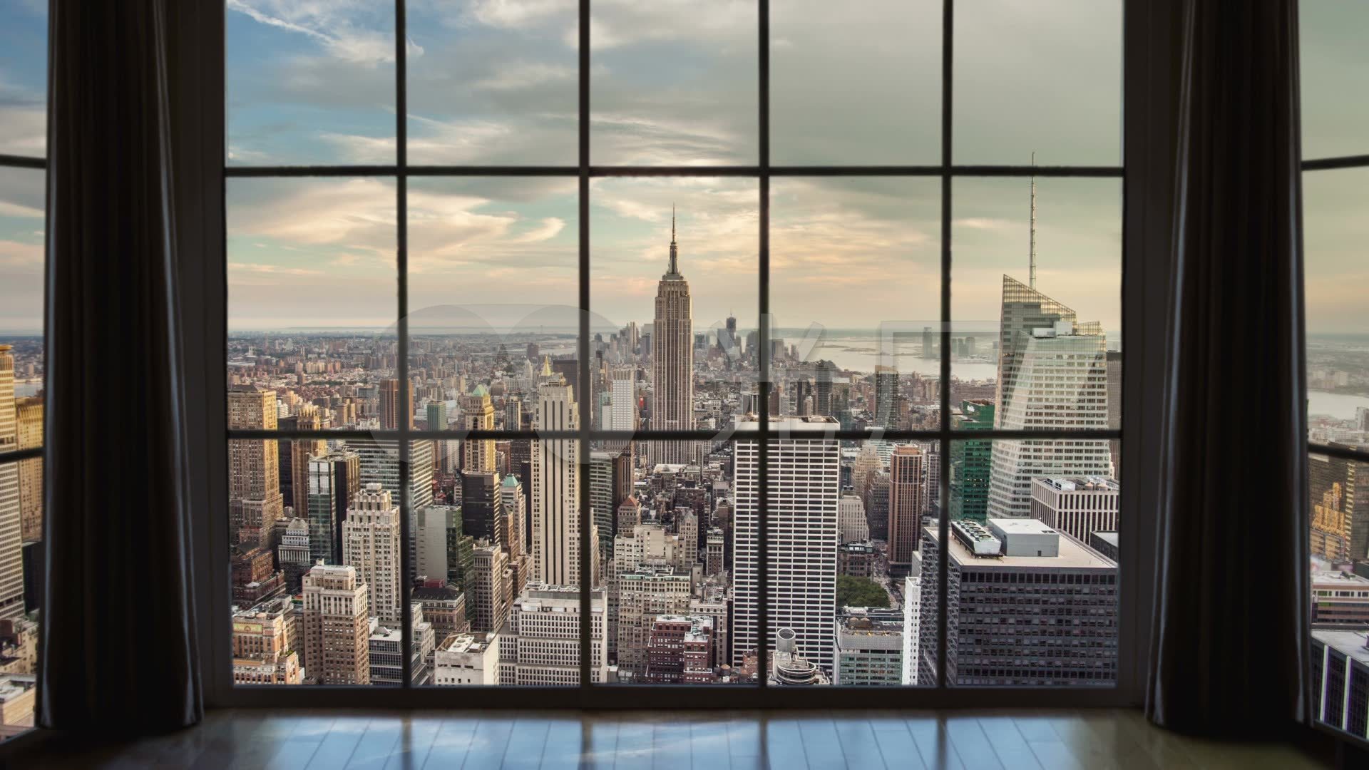 纽约高层窗外城市风景视频