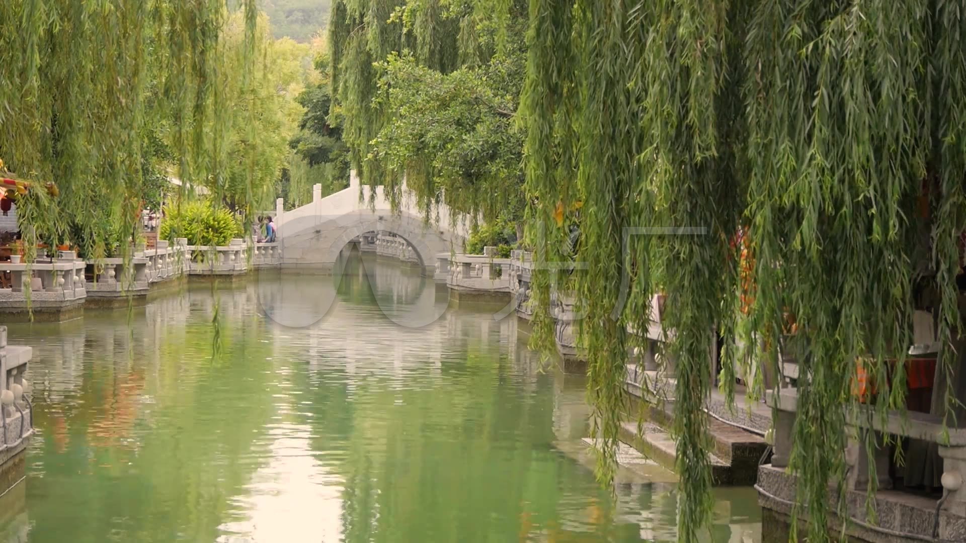 垂柳小桥流水实拍风光镜头素材