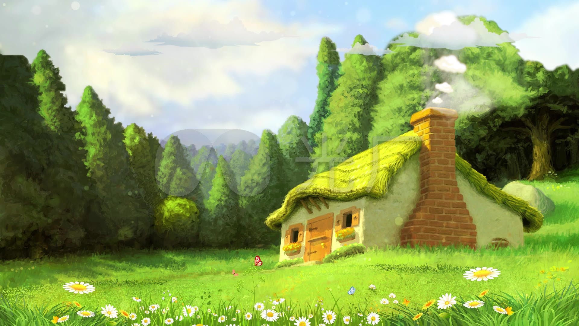 卡通梦幻森林树林小屋_1920x1080_高清视频素材下载