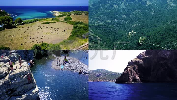 航拍法国地中海科西嘉岛海岸岛屿岩石岛礁