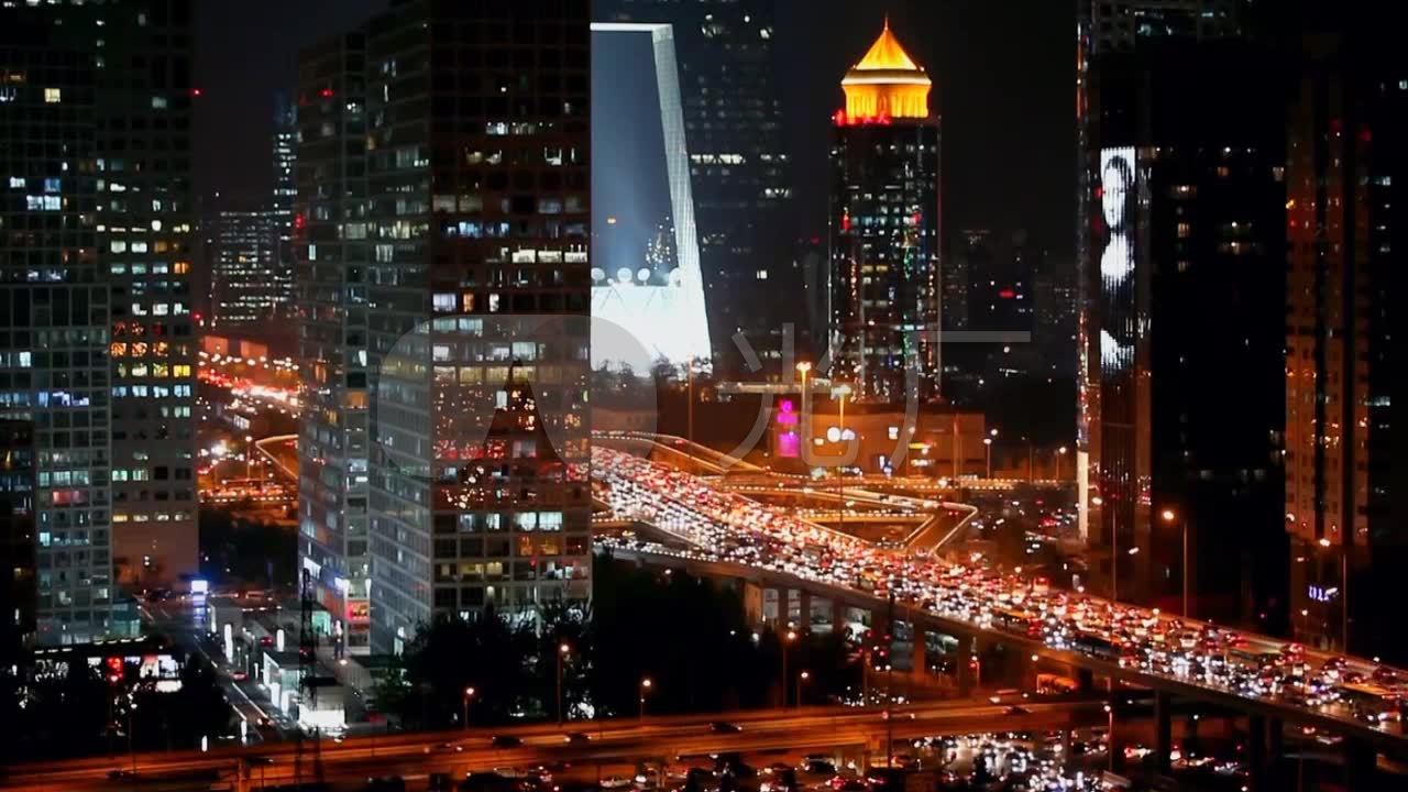 中国北京城市道路车辆车流夜景-车水马龙_1280x720