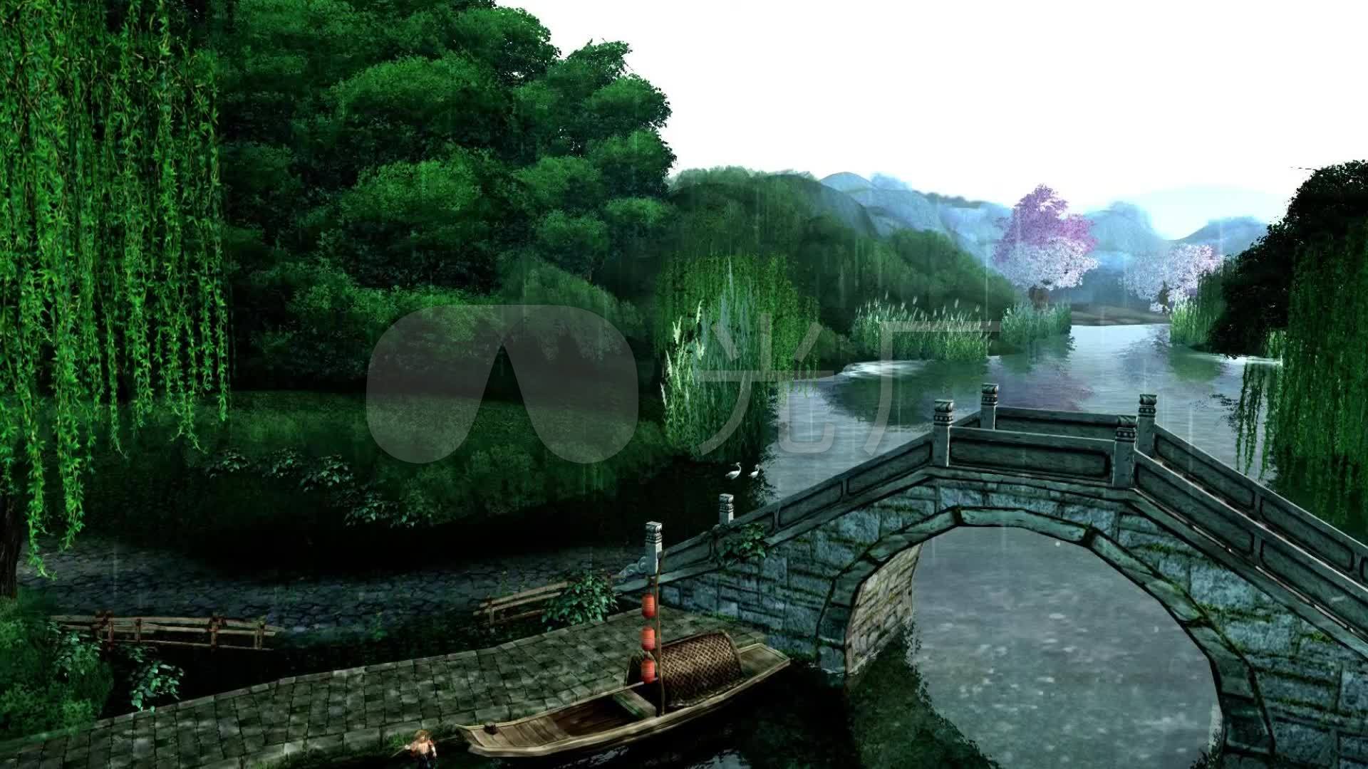 江南雨季拱桥河流小船_1920x1080_高清视频素材下载