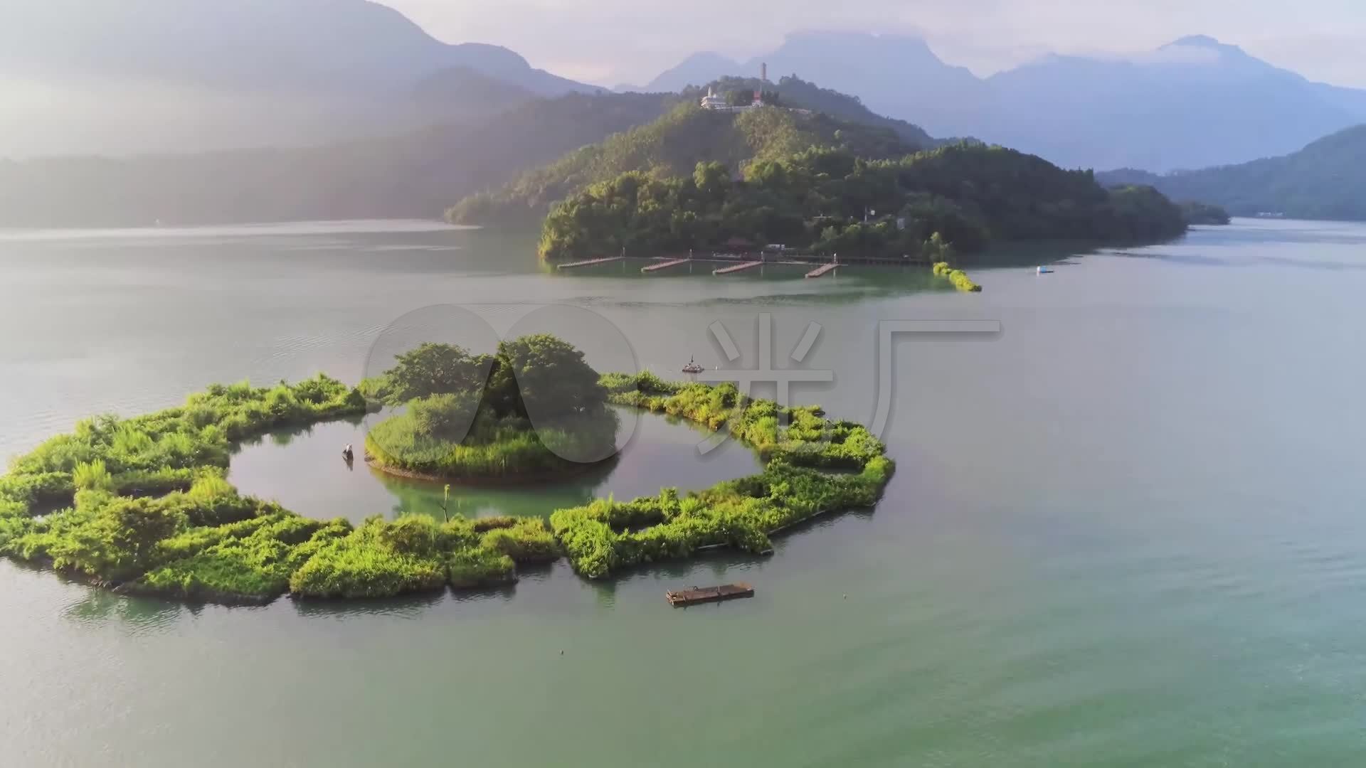 航拍台湾日月潭景点湖泊天池水库沿岸湖水_1920x1080