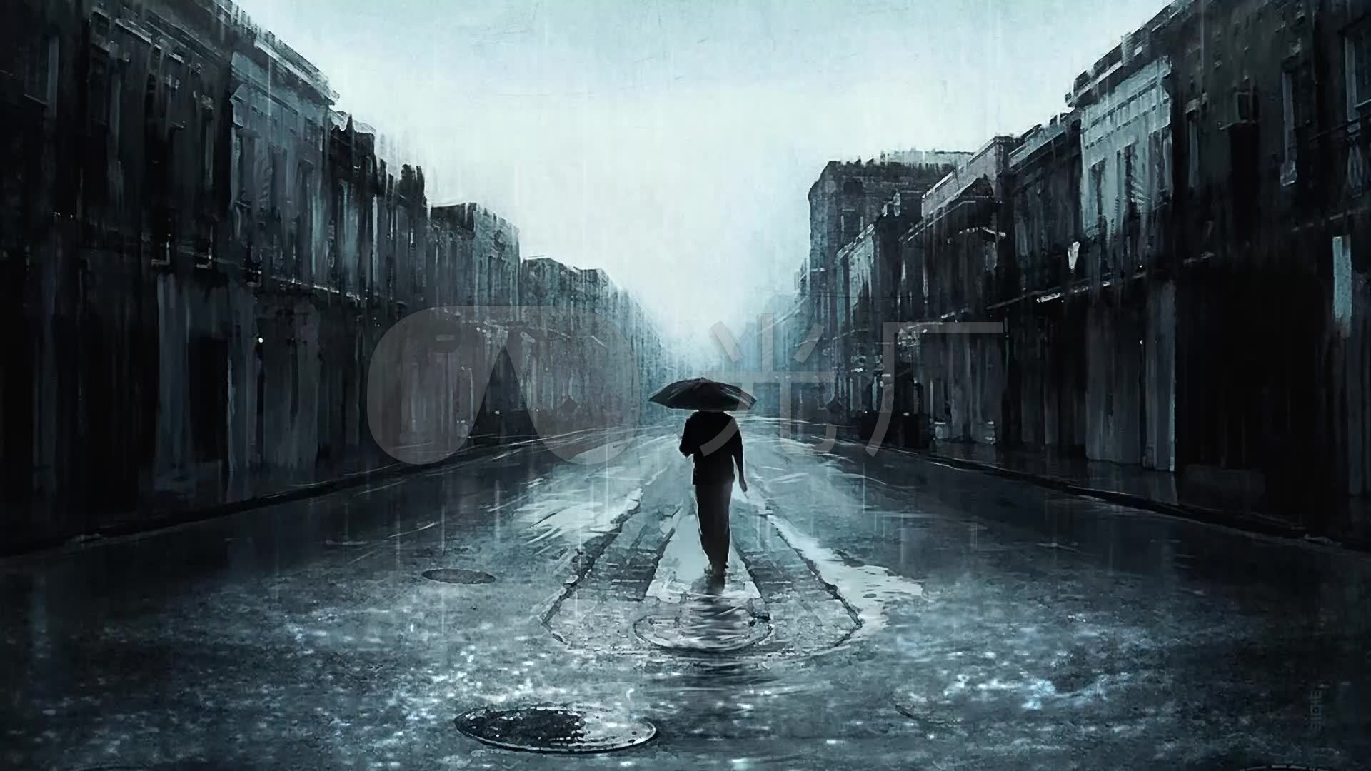 下雨雨中打伞的男人_1920X1080_高清视频素
