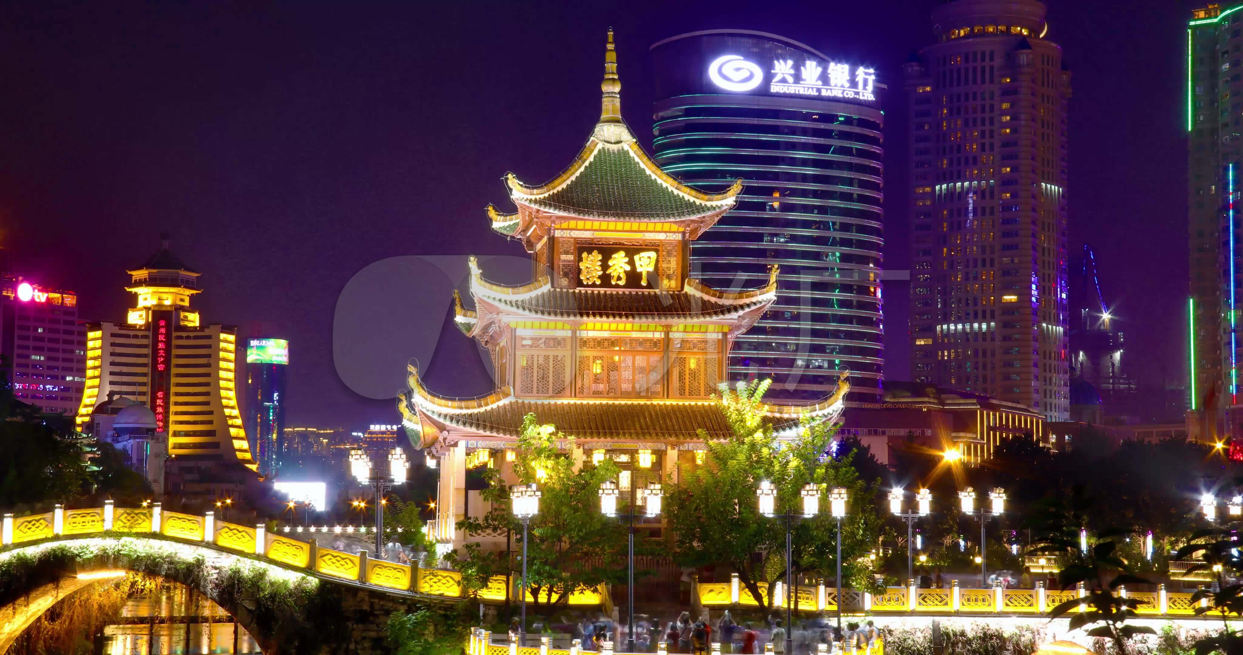 贵阳甲秀楼夜景延时_4096x2160_高清视频素材下载(:)