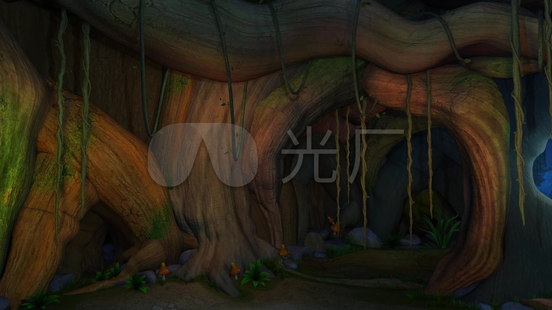 神秘诡异氛围树洞山洞led循环背景