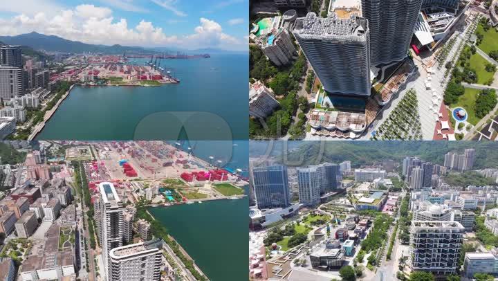 航拍深圳盐田港城市港口物流大海
