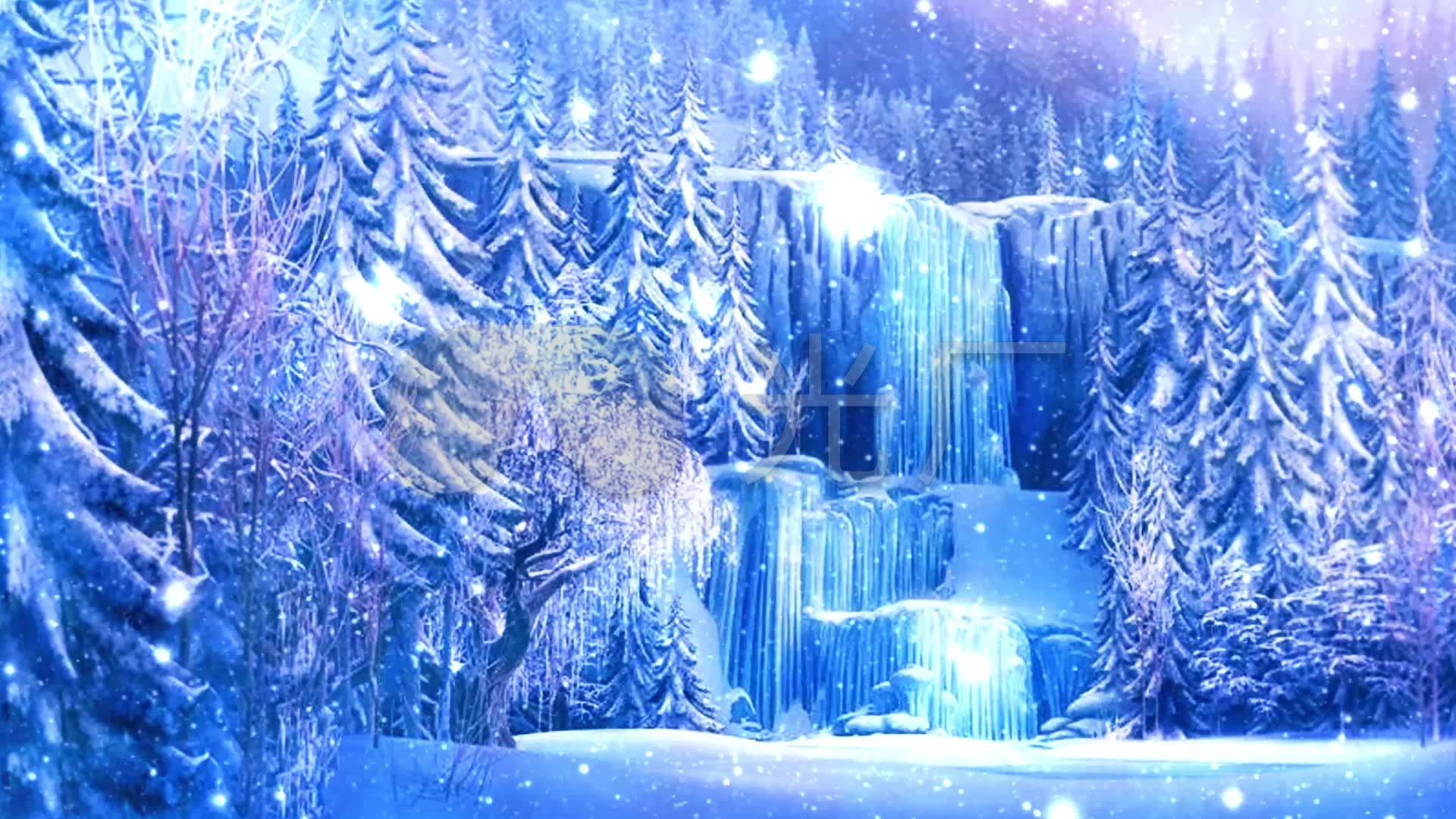 奇幻冰雪世界梦幻森林冰瀑布雪粒子飘浮唯美_1920x1080_高清视频素材