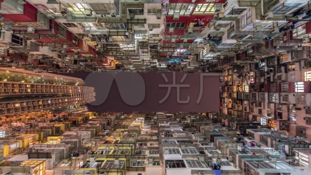香港市区繁华于老街区拥挤筒子楼创意快速剪