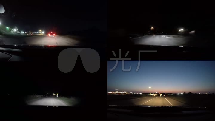 夜晚开车视角红绿灯路灯