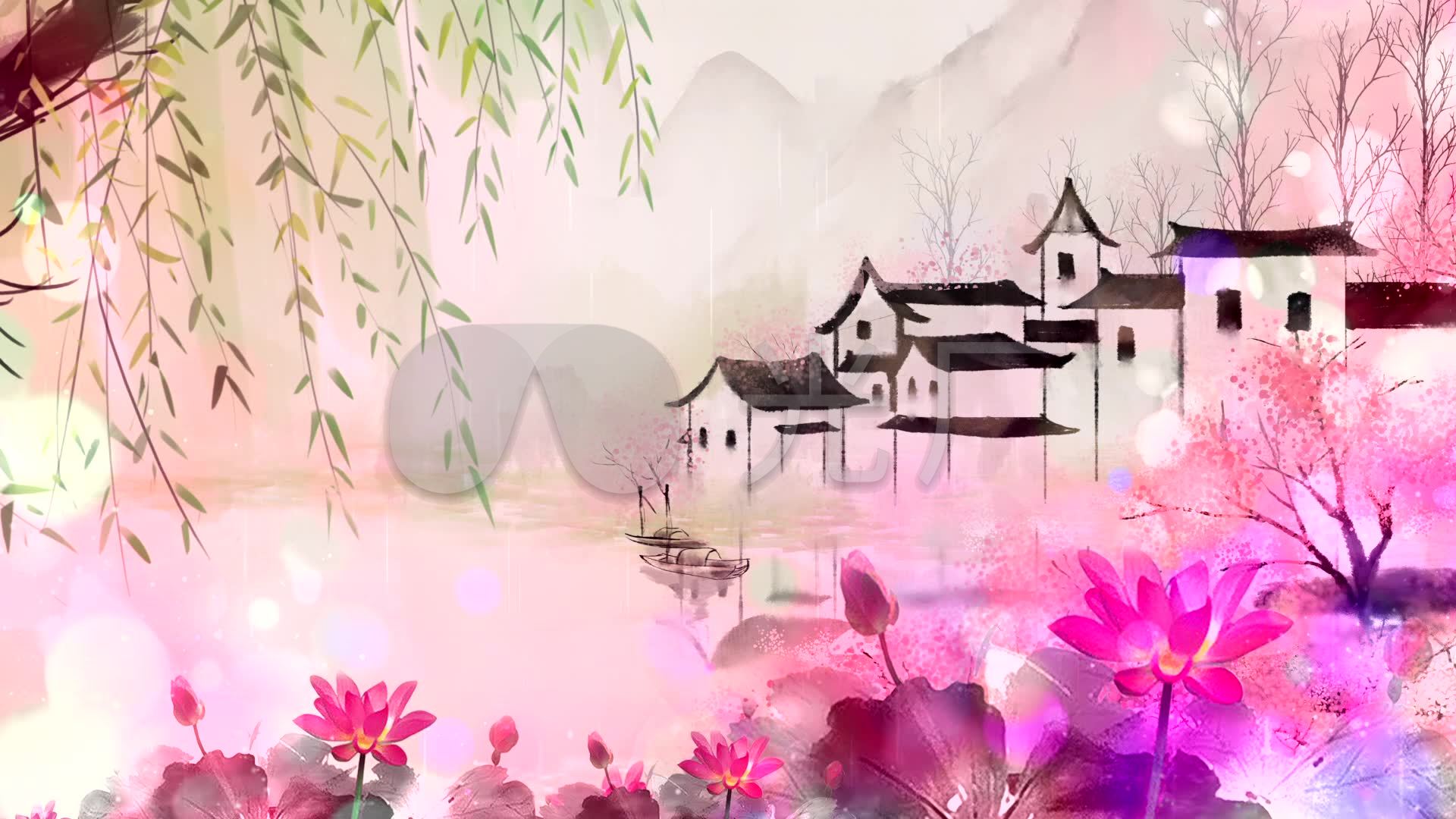 视频素材 舞台背景 中国风背景 彩色唯美《烟雨江南》  来自视频原始