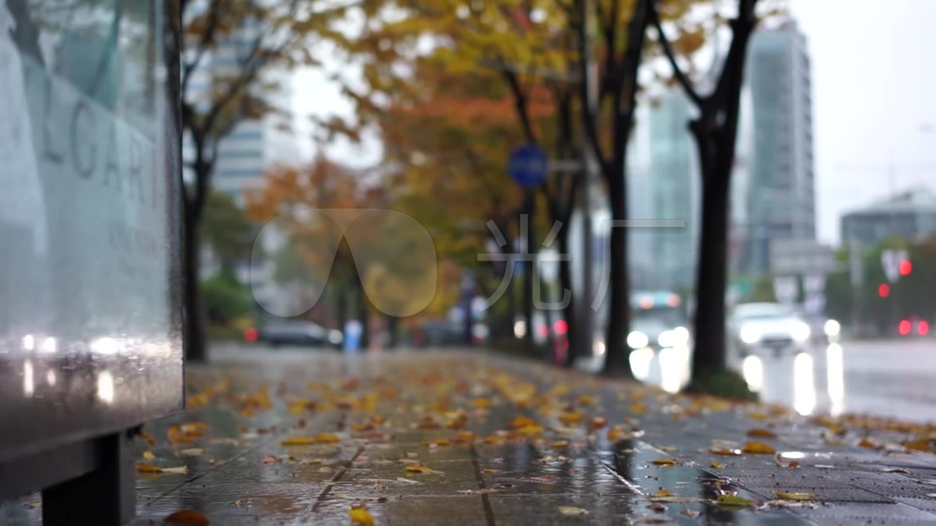 唯美城市雨天下雨雨景空镜头写意素材