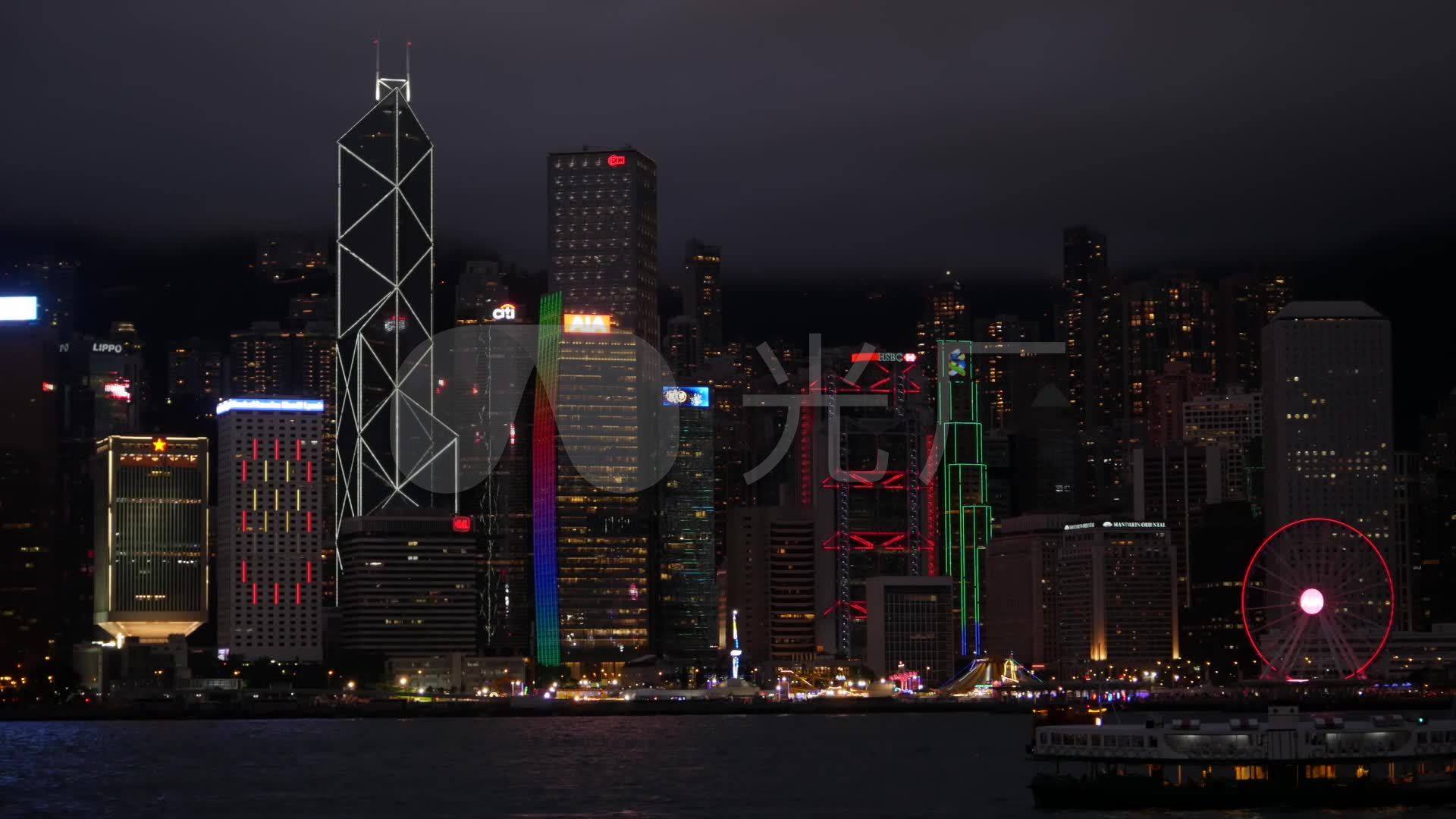 香港夜景天际线高楼灯光