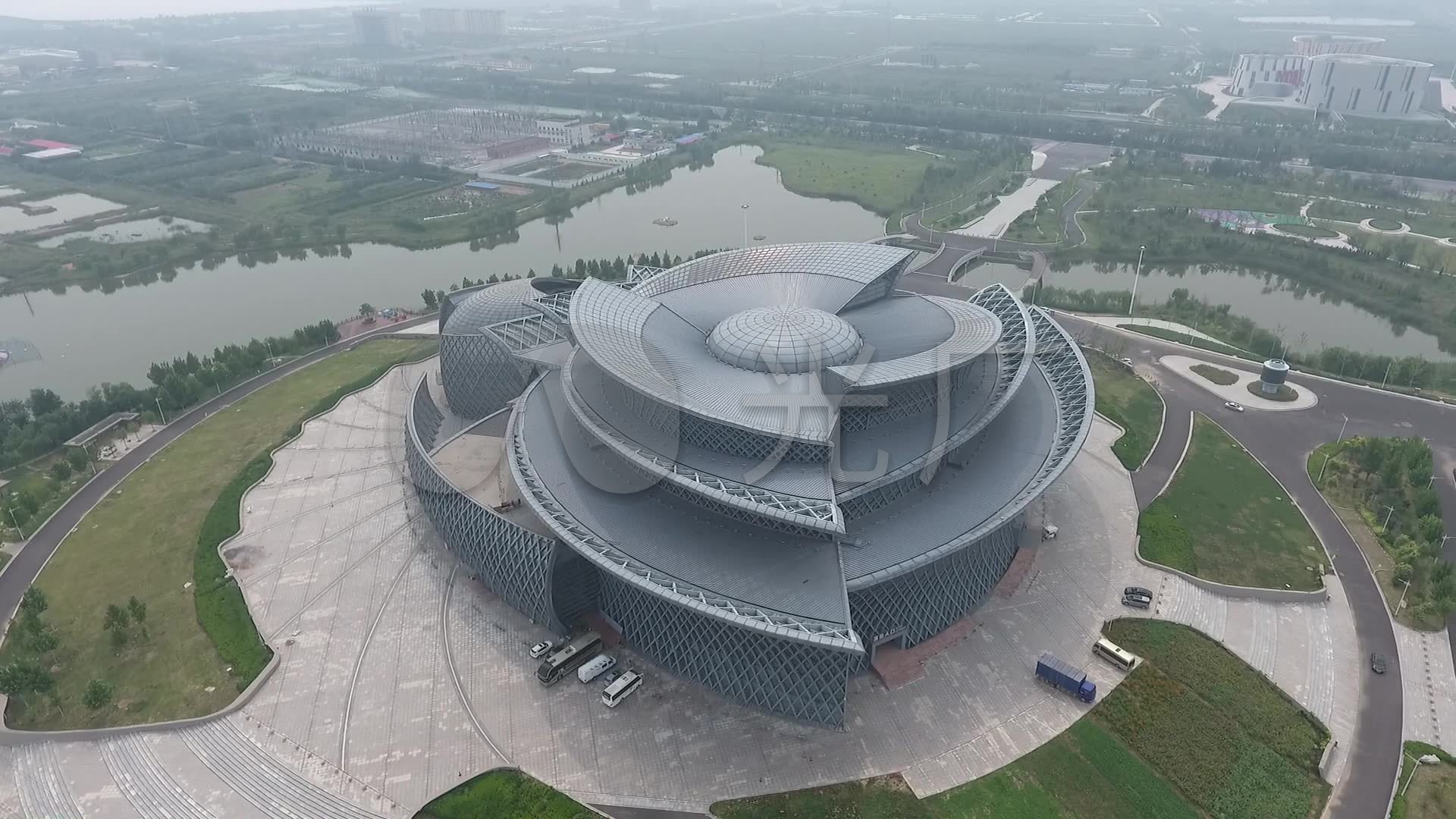 航拍石油之城东营市地标性建筑