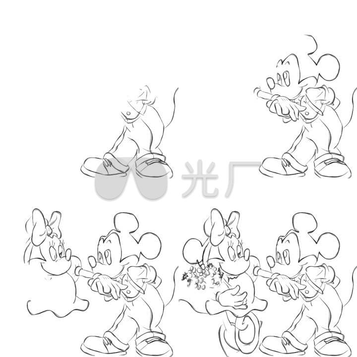 黑白手绘素描米老鼠米奇可爱卡通动漫